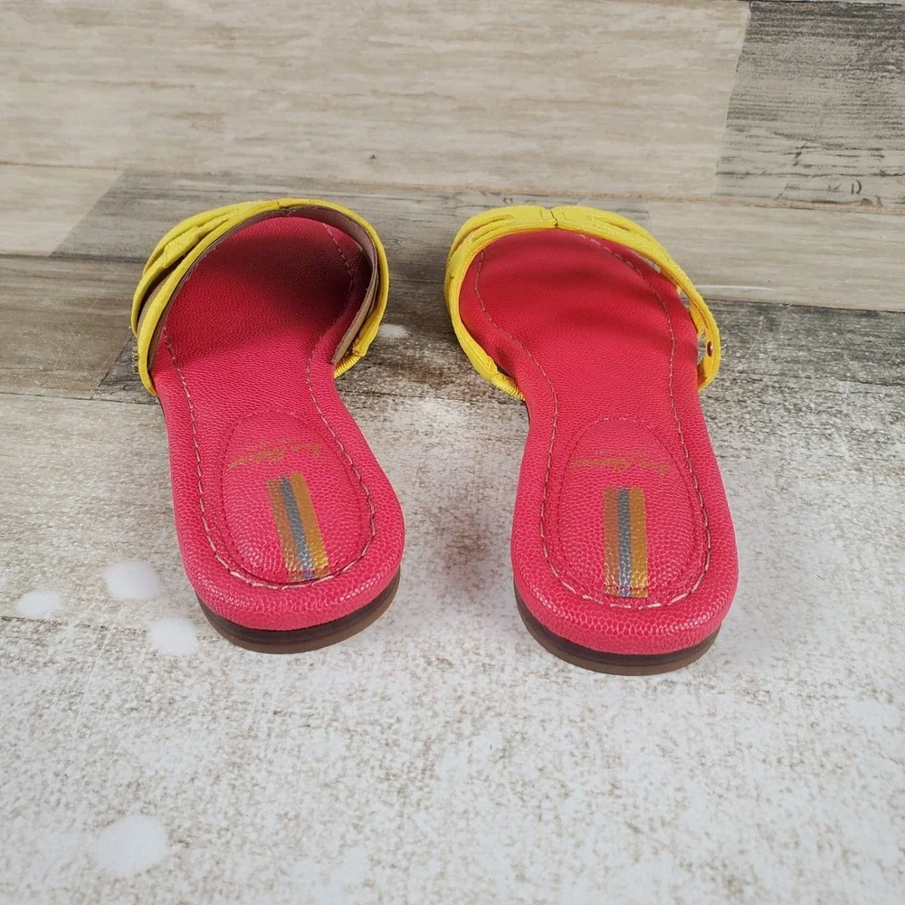 Sam Edelman Bay Kid Slide Sandal Sz 1 M Yellow Red Leather Slip On Open Toe Flat